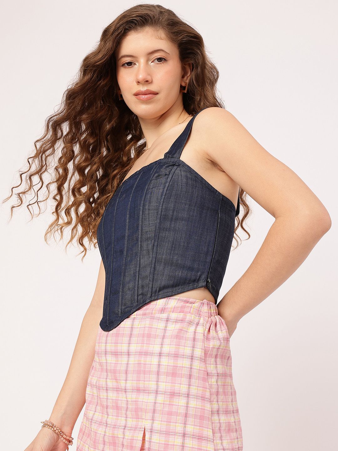 DressBerry Rustic Romance Chambray Corset Crop Top