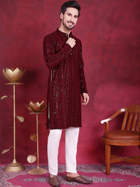 Jompers Geometric Embroidered Band Collar Chikankari Kurta