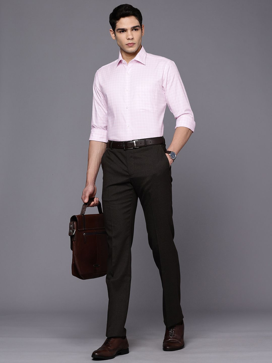 Raymond Pure Cotton Slim Fit Opaque Checked Formal Shirt