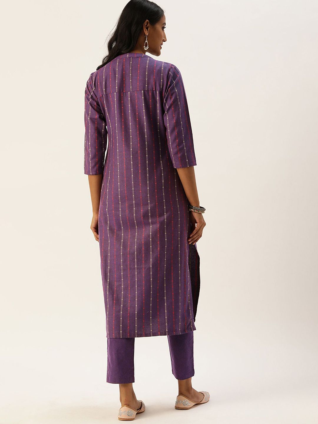 KALINI Women Striped Regular Thread Work Kurta with Trousers