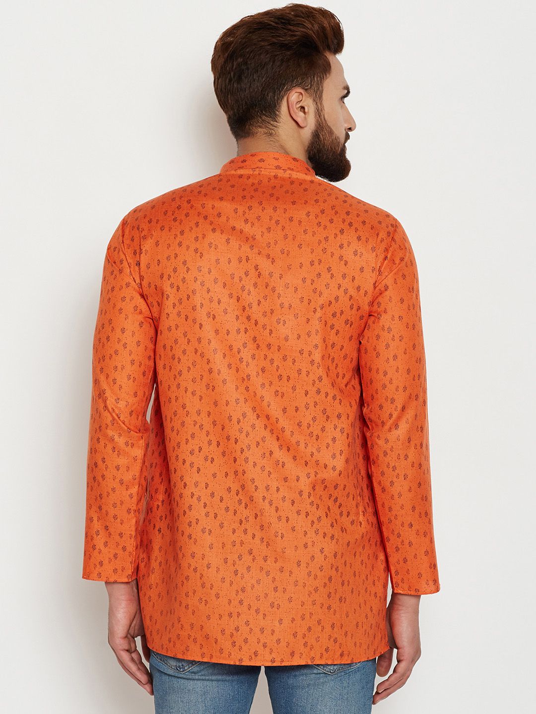 SOJANYA Men Orange Printed Straight Kurta