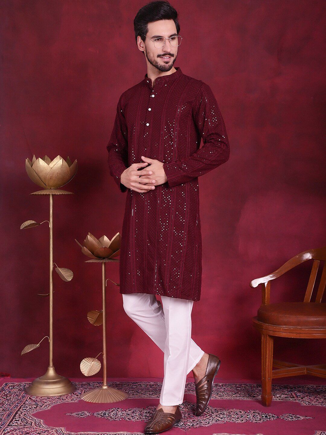 Jompers Sequinned Chikankari Kurta With Trouser