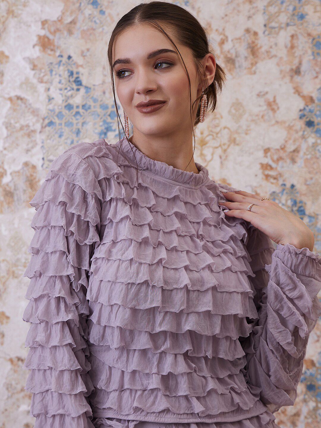 Athena Purple Above Knee Length Ruffled Straight Skirt