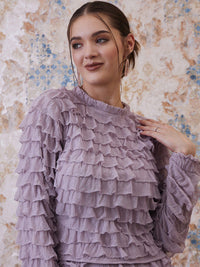 Athena Purple Above Knee Length Ruffled Straight Skirt