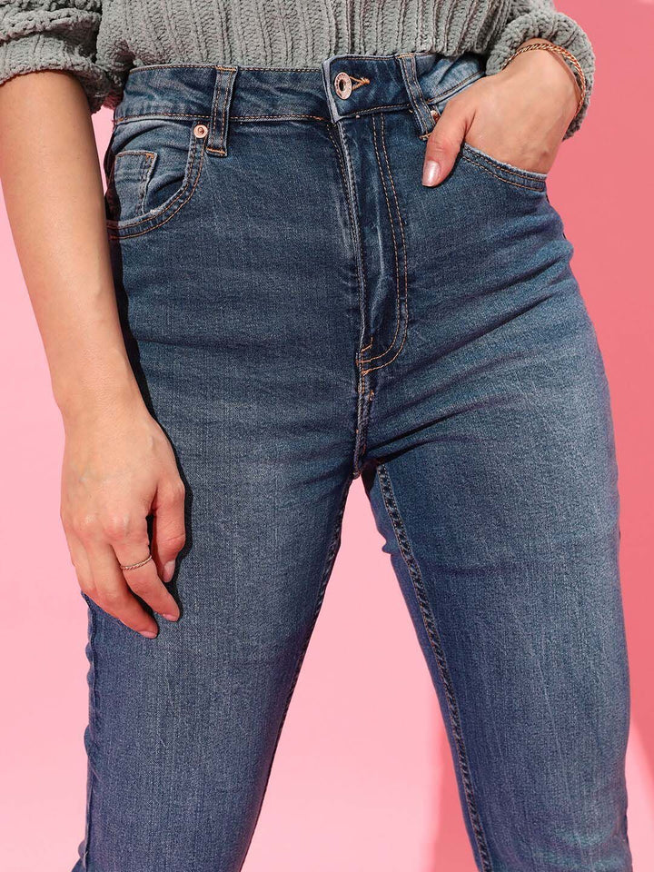 STREET 9 Women Blue Slim Fit High-Rise Heavy Fade Cotton Jeans