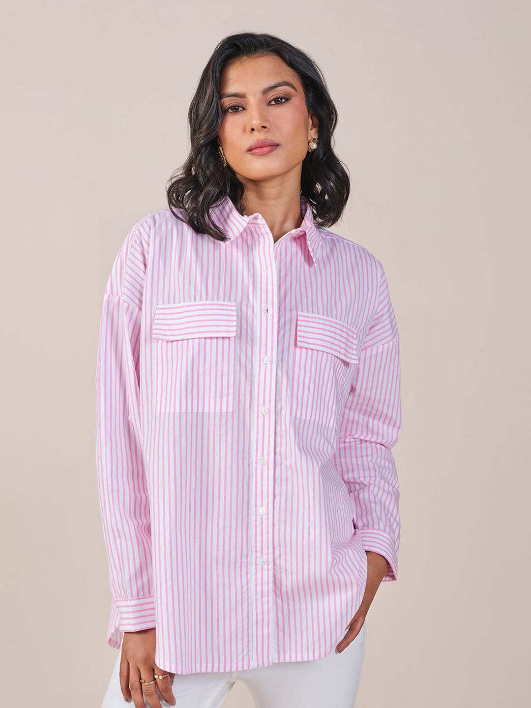 AND Striped Shirt Style Cotton Top