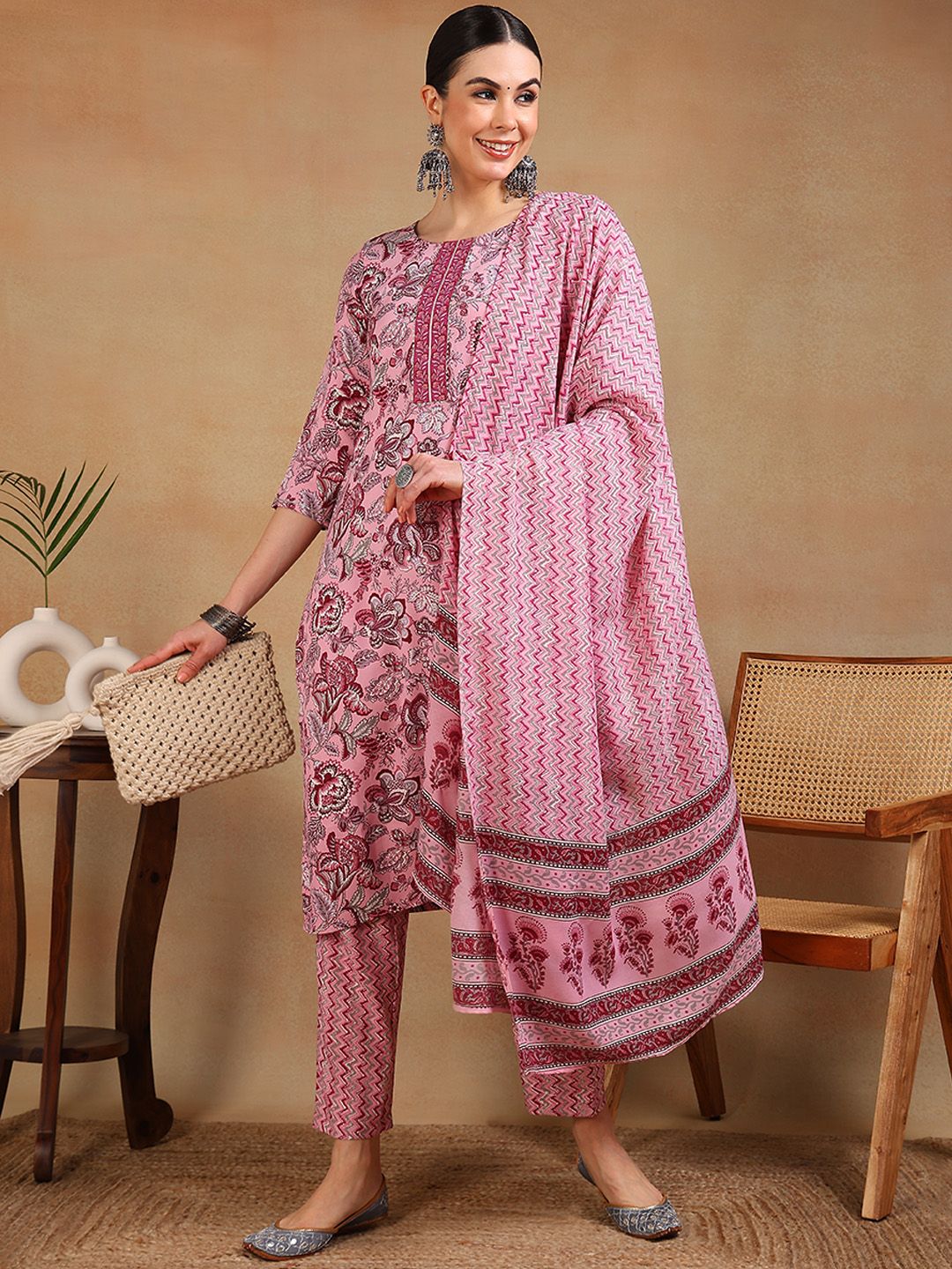 KALINI Floral Printed Gotta Patti Kurta & Trousers With Dupatta