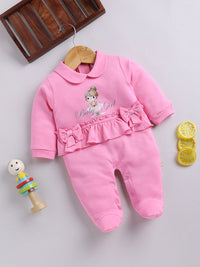 Moms Love Infant Girls Bow Detail Printed Sleepsuit