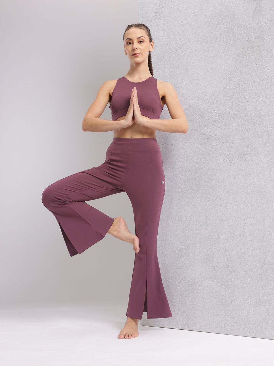 HRX by Hrithik Roshan Solid Crop Top with Bootcut Pants Yoga Tracksuit