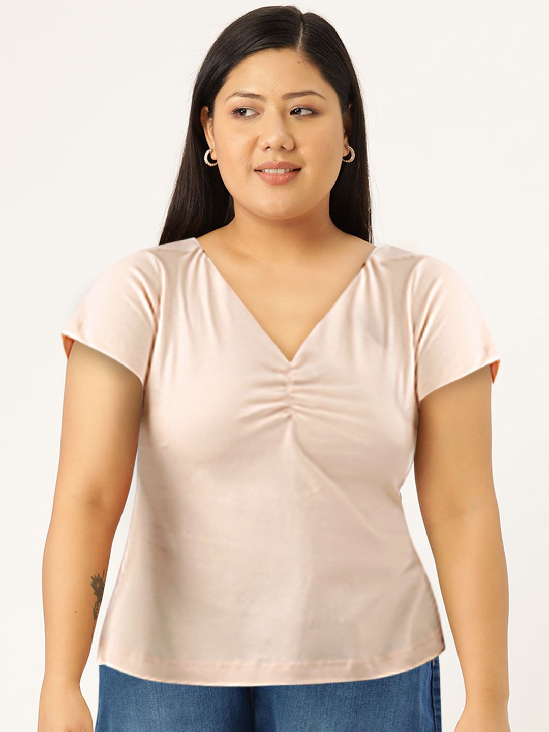 DressBerry Solid V-Neck Cotton Top