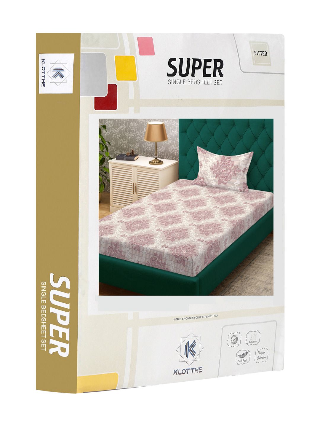 KLOTTHE Beige Ethnic Motifs Cotton 300 TC Fitted Single Fine Bedsheet with a Pillow Cover-89 x 59 inches