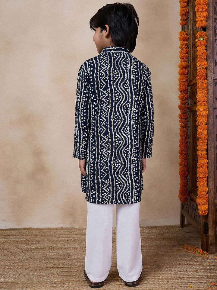 pspeaches Boys Bandhani Printed Band Collar Kurta with Pyjamas