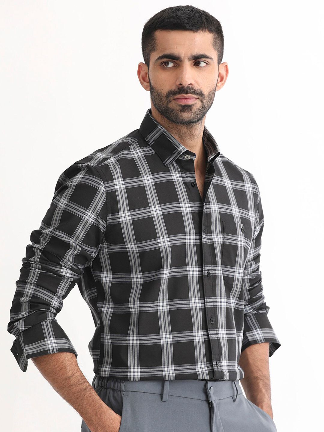 RARE RABBIT Men Imperial Slim Fit Checked Cotton Shirt