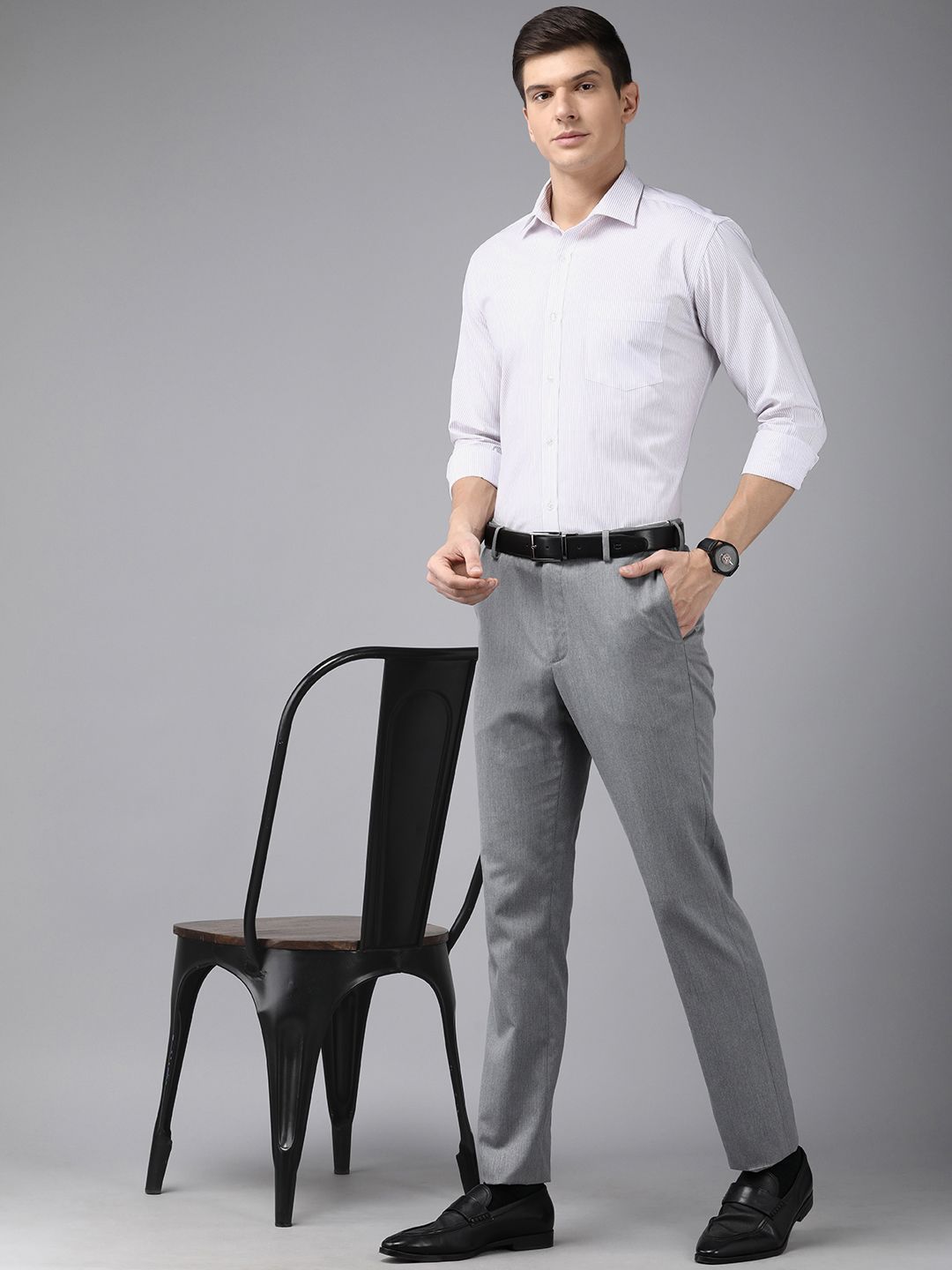 Park Avenue Men Purple And White Pinstriped Slim Fit Pure Cotton Formal Shirt