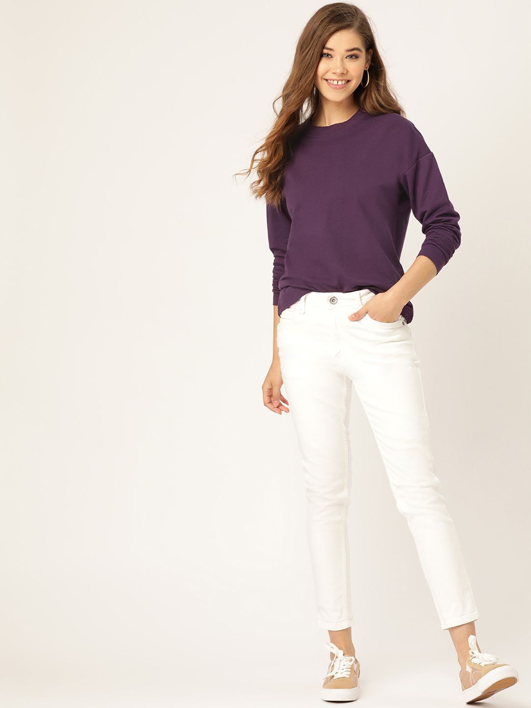 DressBerry Women Purple Solid Sweatshirt