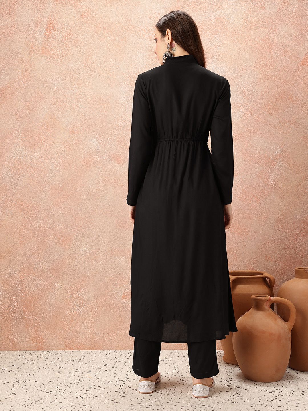 all about you Tie-Up Neck Empire-Style A-Line Kurta with Trousers