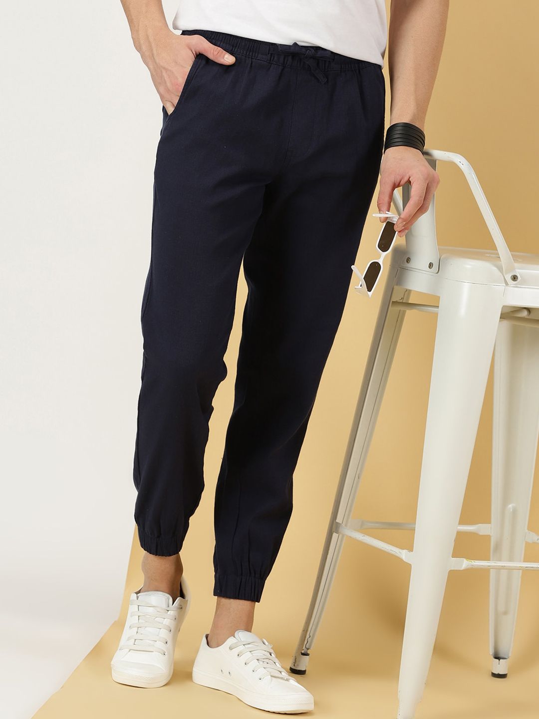 Thomas Scott Men Mid-Rise Smart Linen Cotton Joggers