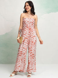 Vishudh Pink Printed Strapless Basic Jumpsuit