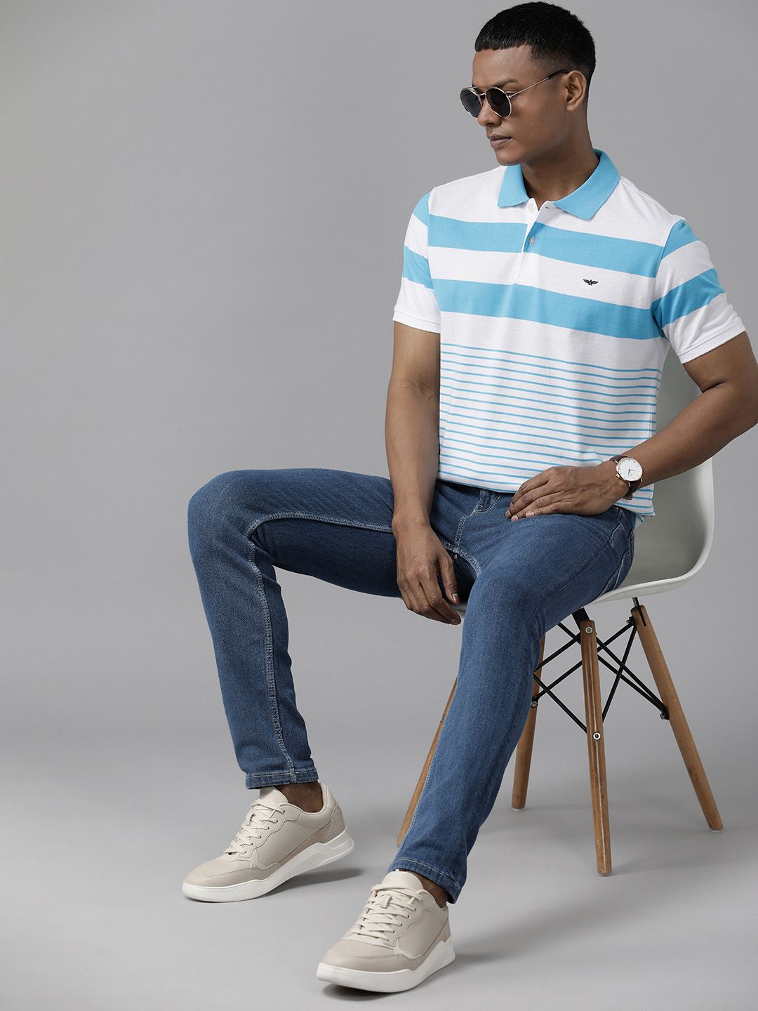 Park Avenue Men Striped Polo Collar Slim Fit T-shirt