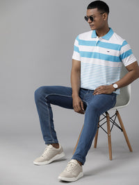 Park Avenue Men Striped Polo Collar Slim Fit T-shirt