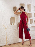 Berrylush Floral Printed Halter Neck Pleated Culotte Jumpsuit