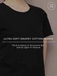 DILLINGER Women Ultra Soft Drapey Cotton Crew Neck Boxy T-Shirt