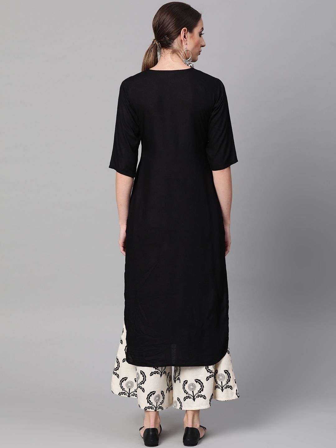 Gerua By Libas Women Black Off-White Solid Kurta with Palazzos