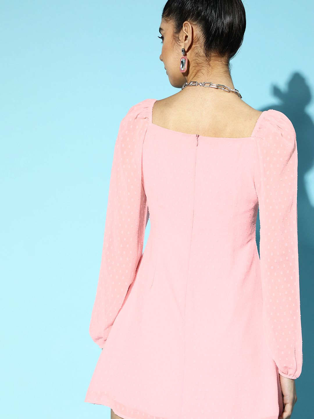 Berrylush Women Pink Striped Bishop Sleeves Dress