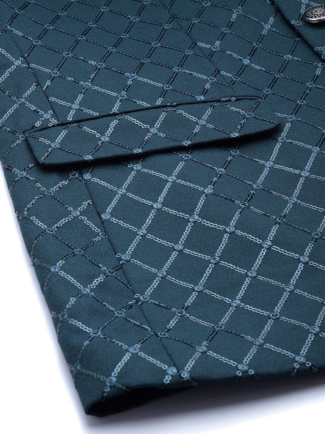 House of Pataudi Jashn Mandarin Collar Textured Sequinned Bandhgala Blazer