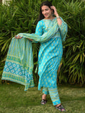 Libas Women Blue Floral Printed Regular Gotta Patti Pure Cotton Kurta with Trousers & With Dupatta