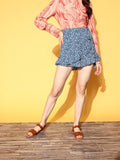 Berrylush Blue Floral Indie Wrap Skirt