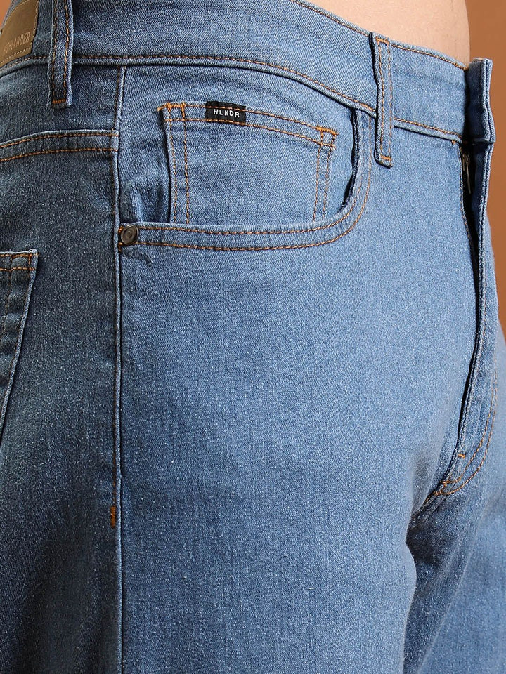 HIGHLANDER Men Straight Fit Mid-Rise Clean Look Light Fade Stretchable Jeans