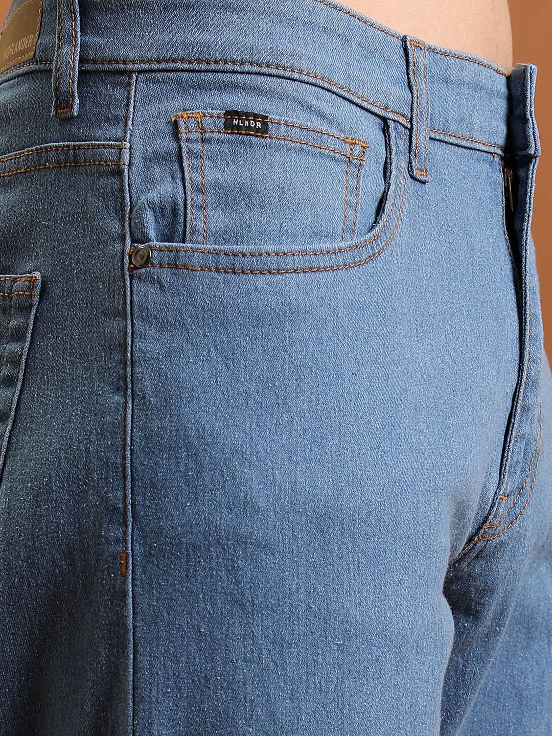 HIGHLANDER Men Straight Fit Mid-Rise Clean Look Light Fade Stretchable Jeans