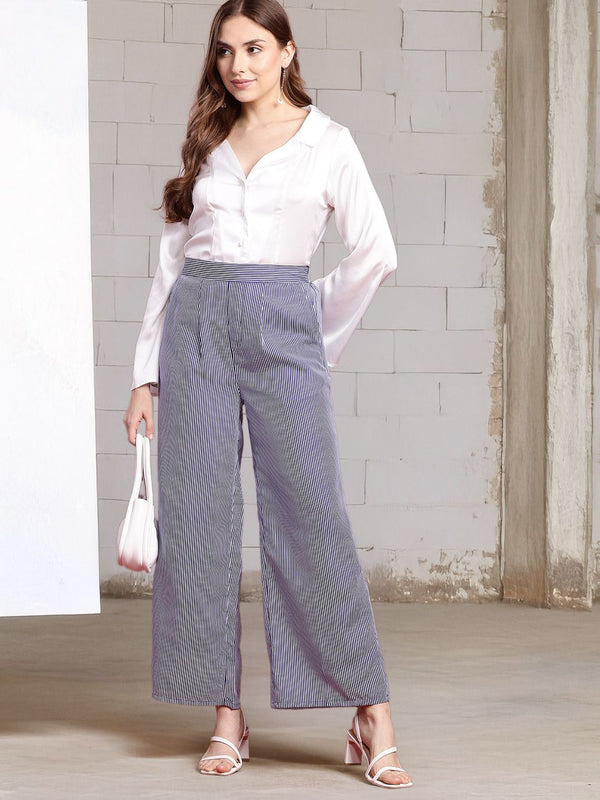 all about you Women Striped Pleated Wide Leg Trousers