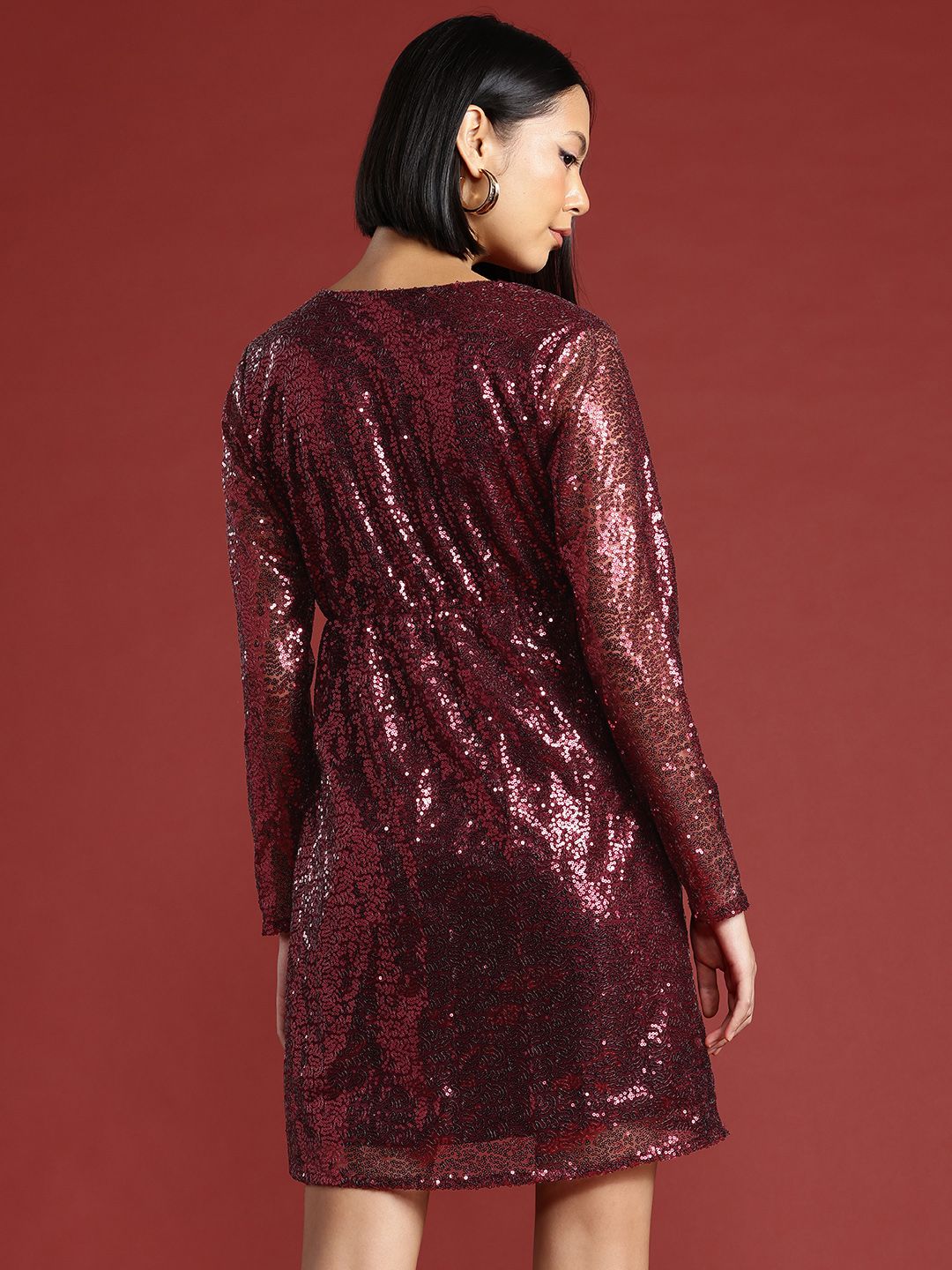 all about you Sequin Embellished Wrap Style Empire Dress