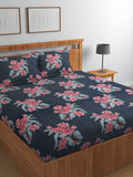 BOMBAY DYEING Grey Melange & Pink Floral 144 TC Queen Bedsheet with 2 Pillow Covers