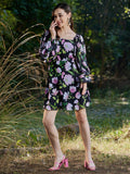 Athena Floral Bishop Sleeve Mini Dress