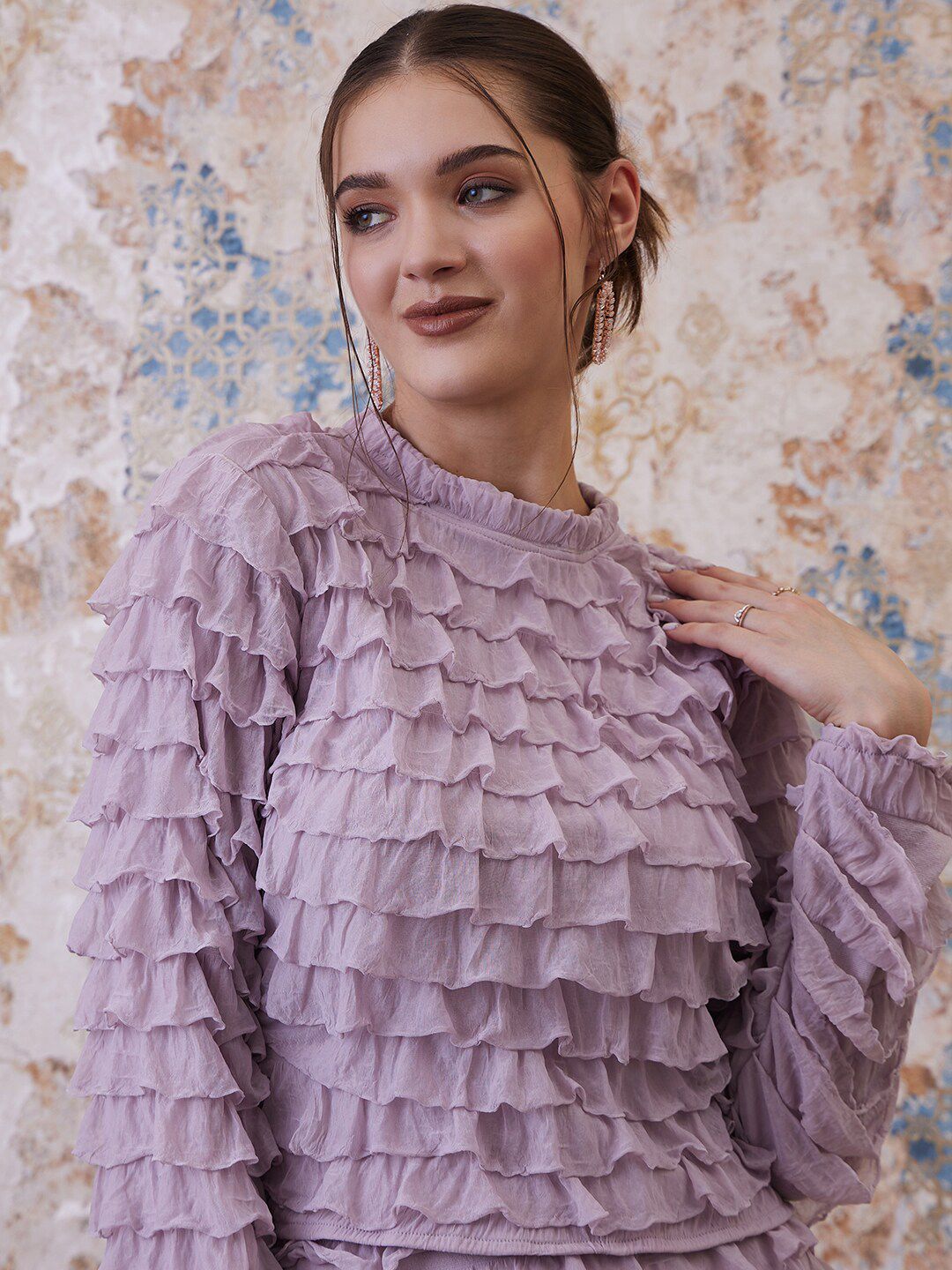 Athena Purple Above Knee Length Ruffled Straight Skirt