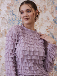 Athena Purple Above Knee Length Ruffled Straight Skirt