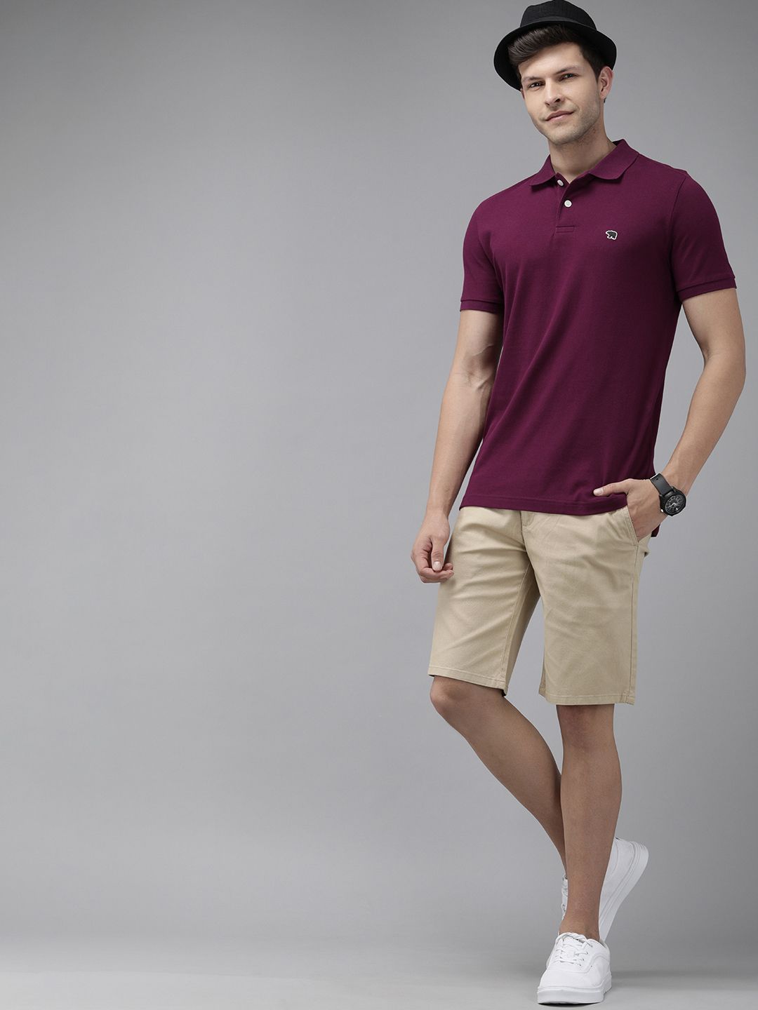 THE BEAR HOUSE Men Purple Polo Collar Pure Cotton Slim Fit T-shirt