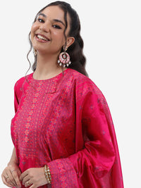 Vishudh Pink & Blue Ethnic Motifs Printed Straight Kurta with Trousers & With Dupatta