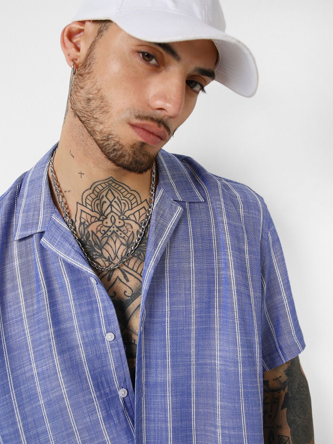 VASTRADO Men Striped Resort Collar Oversized Shirt