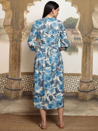 Vishudh Floral Print A-Line Midi Dress