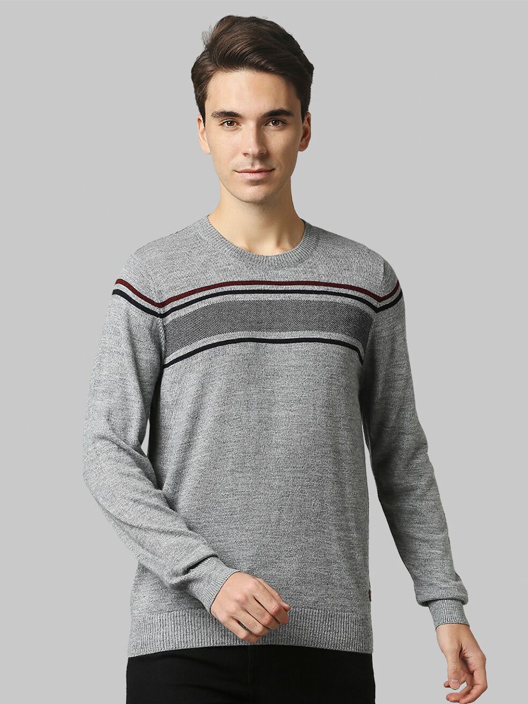 Raymond Men Grey & Black Striped Pullover