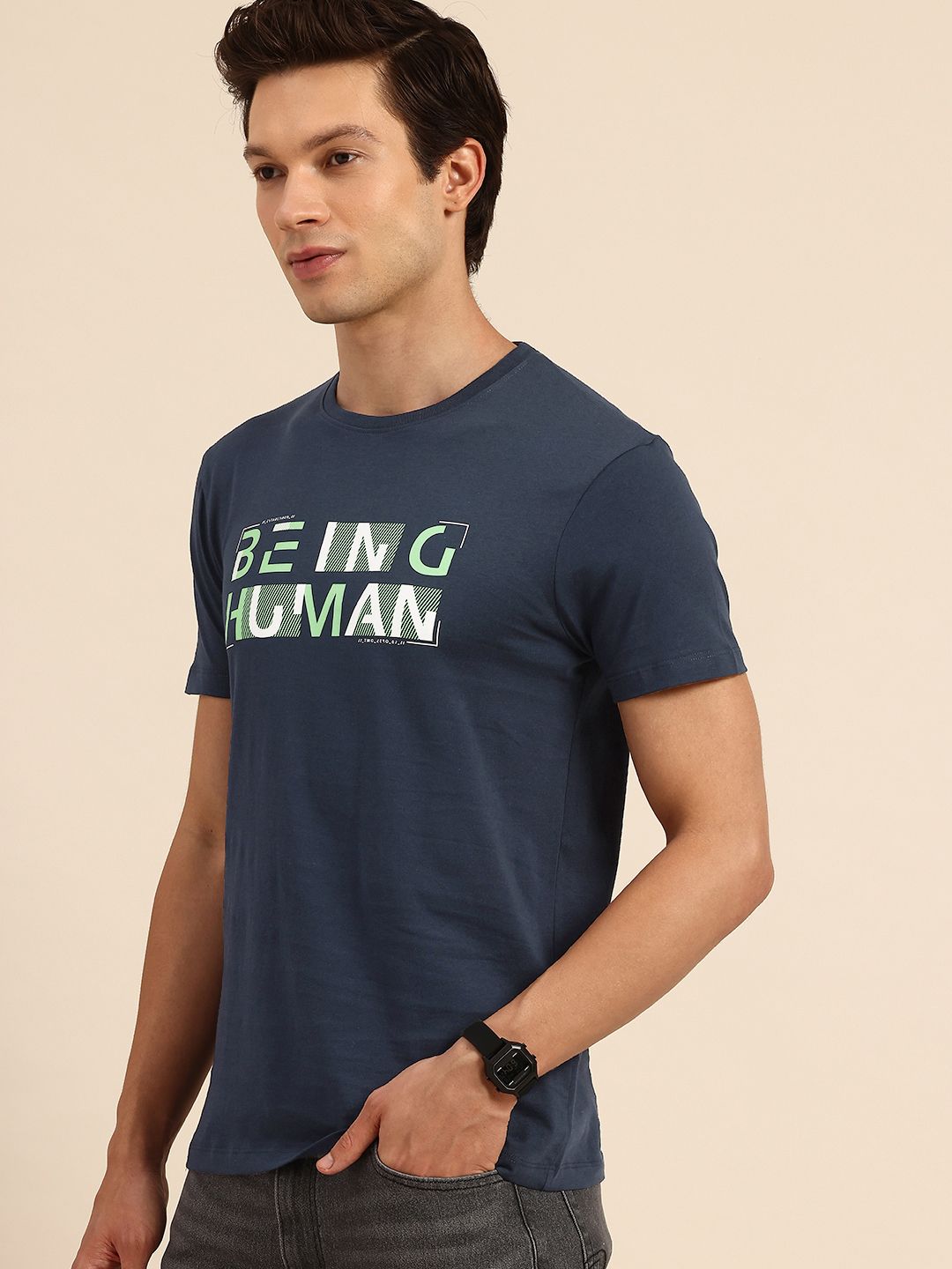 Being Human Pure Cotton Brand Logo Printed Slim Fit T-shirt