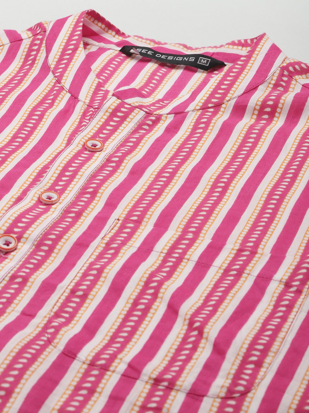 See Designs Men Pink Striped Kurta