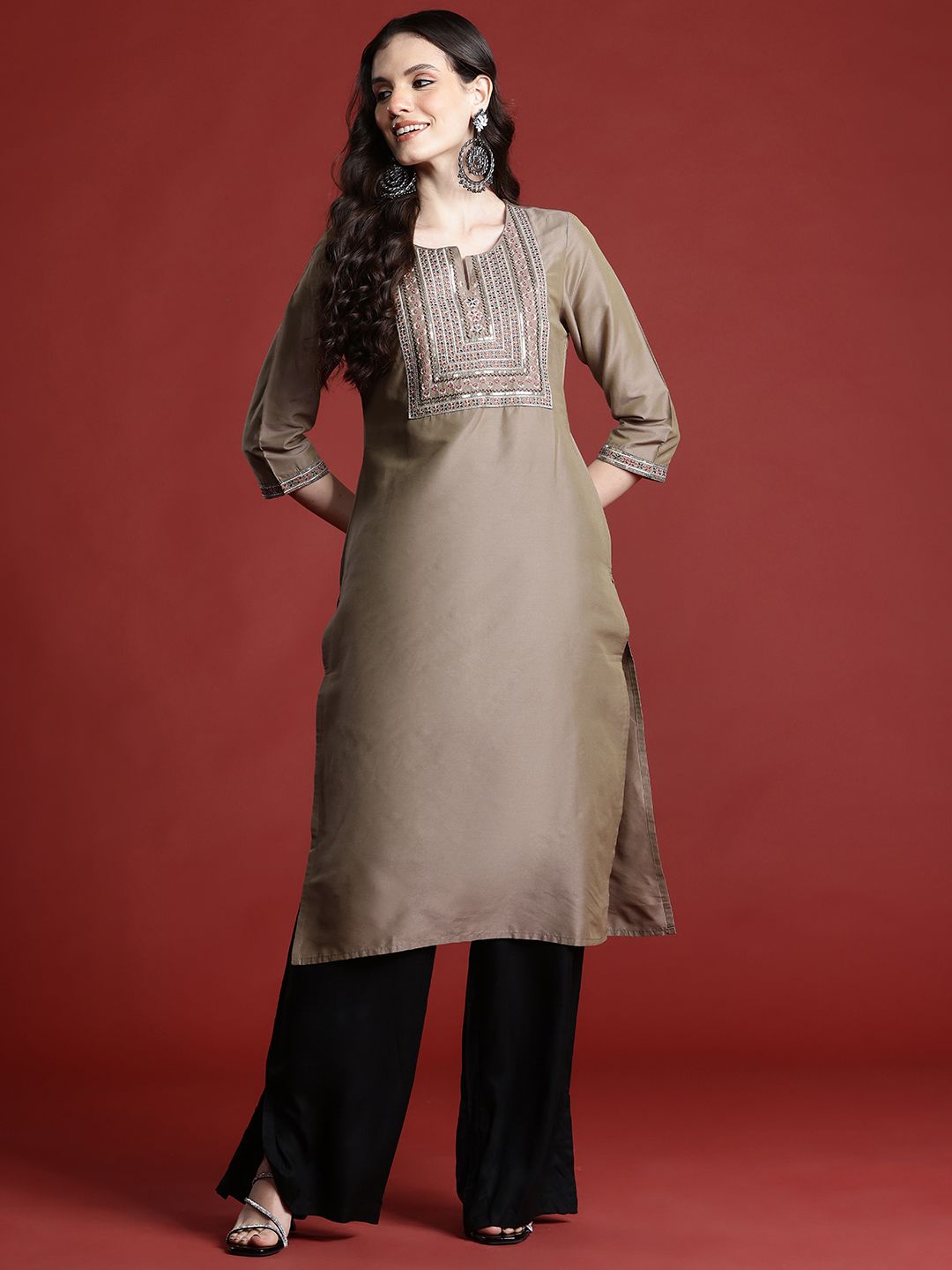 Anouk Sequinned Yoke Design  Kurta