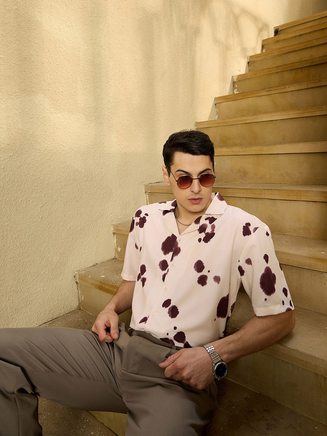 Dennison Men Abstract Print Drop bahu Baju besar