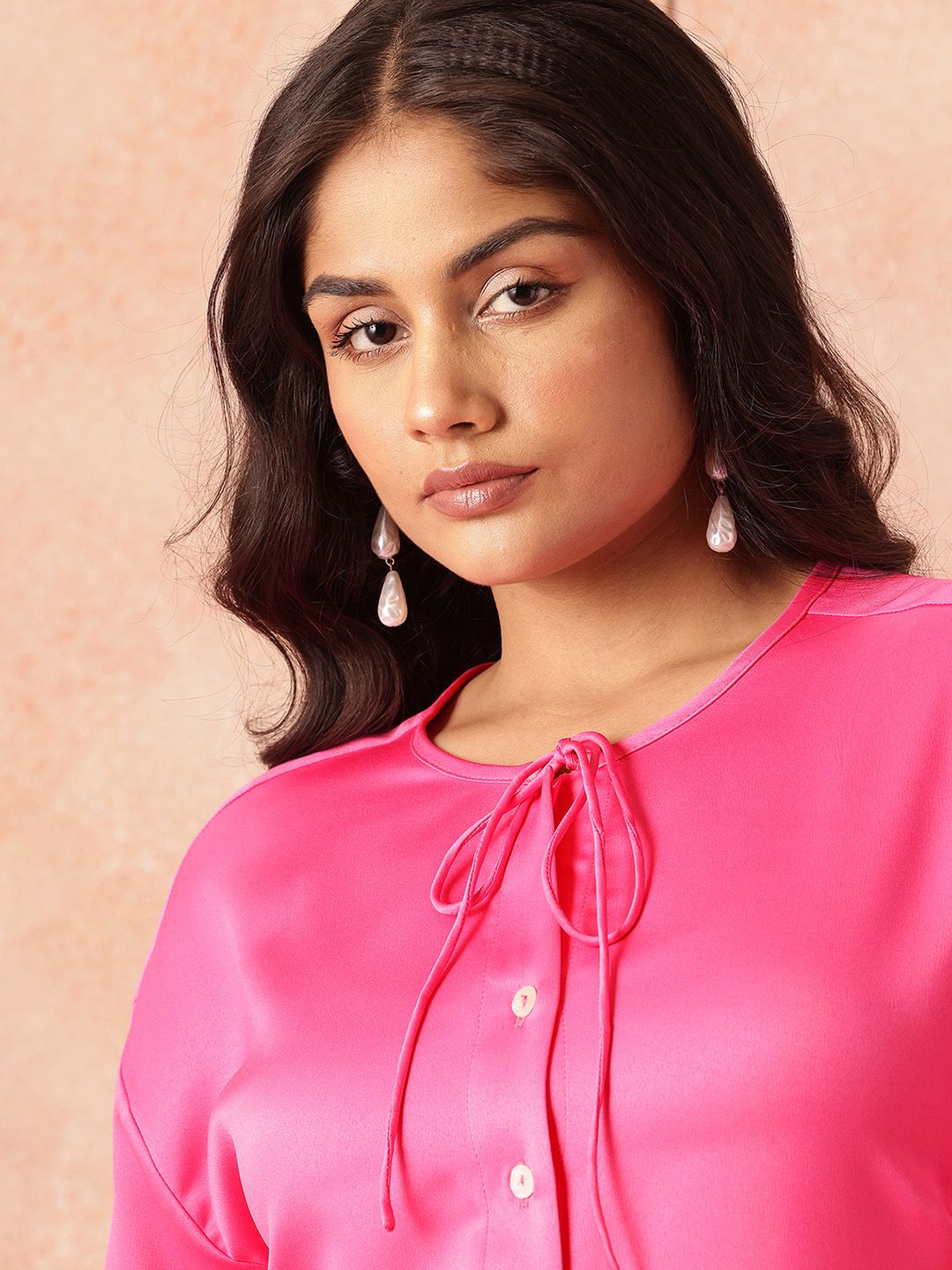 all about you Plus Size Tie-Up Neck Casual Shirt