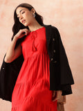 all about you Tie-Up Neck A-Line Tiered Midi Dress